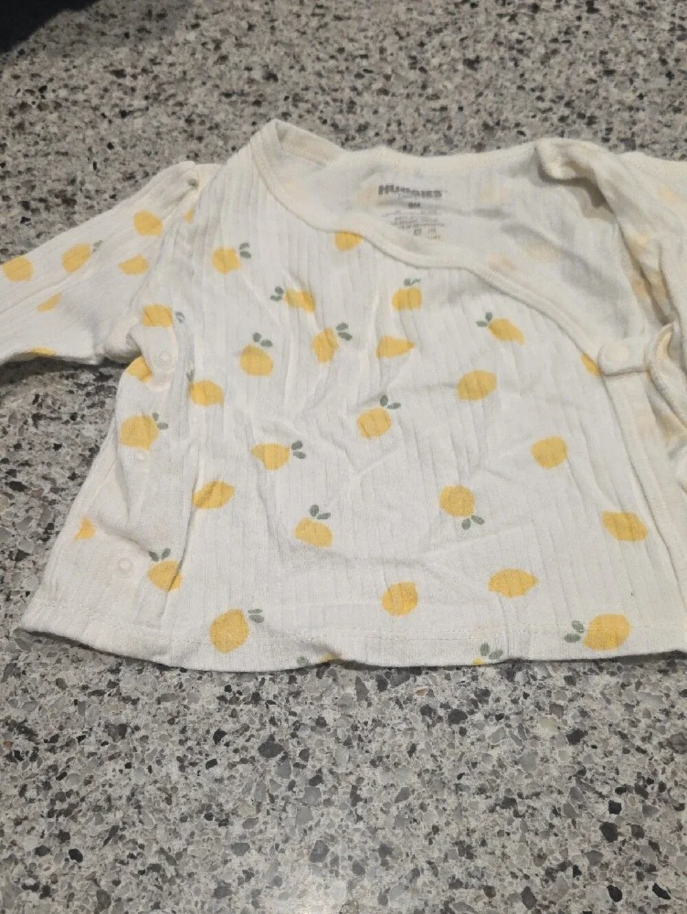 Baby Ribbed Footed Pajama Set in White with Yellow Lemon Print